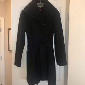 Merona black wrap style statement collar coat